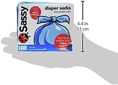 Disposable Diaper Sacks, Powder Scented, 4-25 Sacks per Roll, Easy-to-Tie, Diaper Disposal or Pet Waste Bags