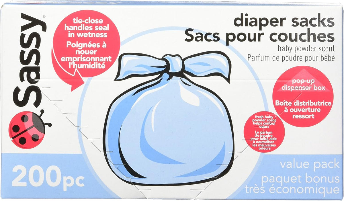 Disposable Diaper Sacks, Powder Scented, 4-25 Sacks per Roll, Easy-to-Tie, Diaper Disposal or Pet Waste Bags