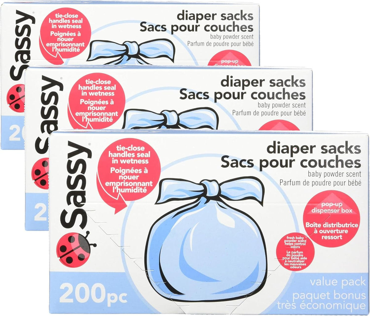 Disposable Diaper Sacks, Powder Scented, 4-25 Sacks per Roll, Easy-to-Tie, Diaper Disposal or Pet Waste Bags