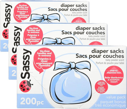 Disposable Diaper Sacks, Powder Scented, 4-25 Sacks per Roll, Easy-to-Tie, Diaper Disposal or Pet Waste Bags
