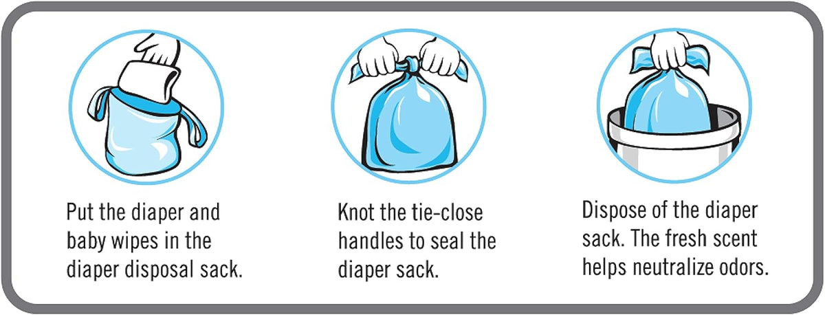 Disposable Diaper Sacks, Powder Scented, 4-25 Sacks per Roll, Easy-to-Tie, Diaper Disposal or Pet Waste Bags