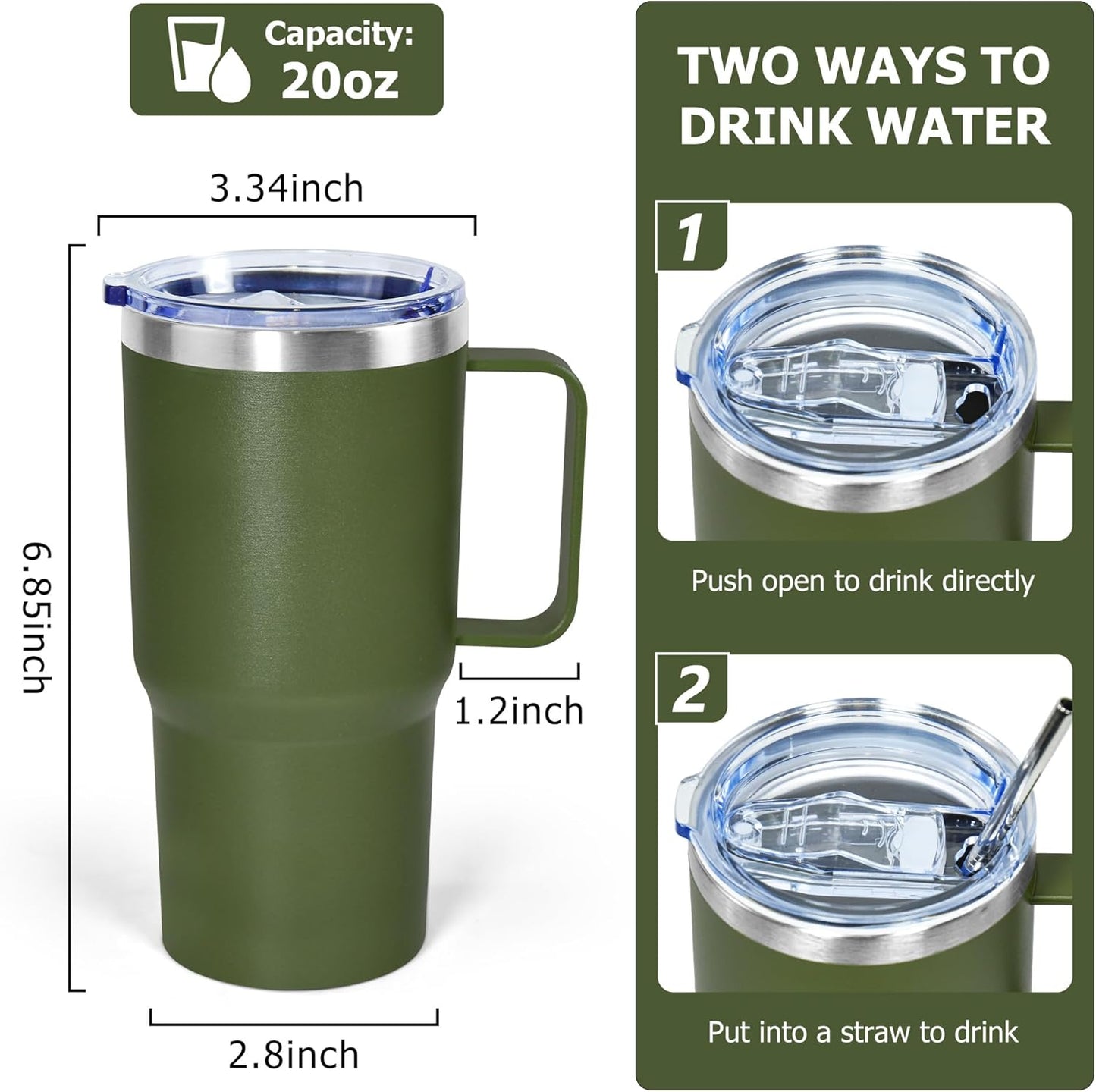 20 oz Tumbler with Handle, insulated cup coffee mug with lid, straw and handle, Double Wall Stainless Steel Vacuum Coffee Tumbler travel mug spill proof, 1pcs Navy Blue