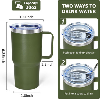 20 oz Tumbler with Handle, insulated cup coffee mug with lid, straw and handle, Double Wall Stainless Steel Vacuum Coffee Tumbler travel mug spill proof, 1pcs Navy Blue