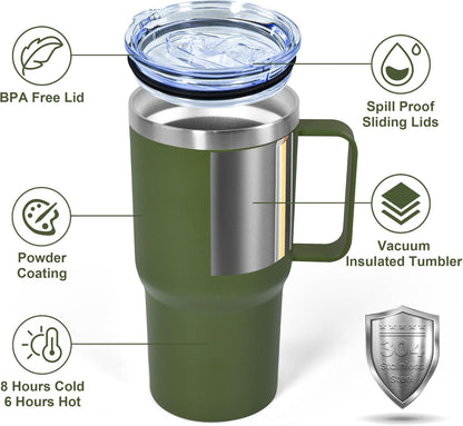 20 oz Tumbler with Handle, insulated cup coffee mug with lid, straw and handle, Double Wall Stainless Steel Vacuum Coffee Tumbler travel mug spill proof, 1pcs Navy Blue