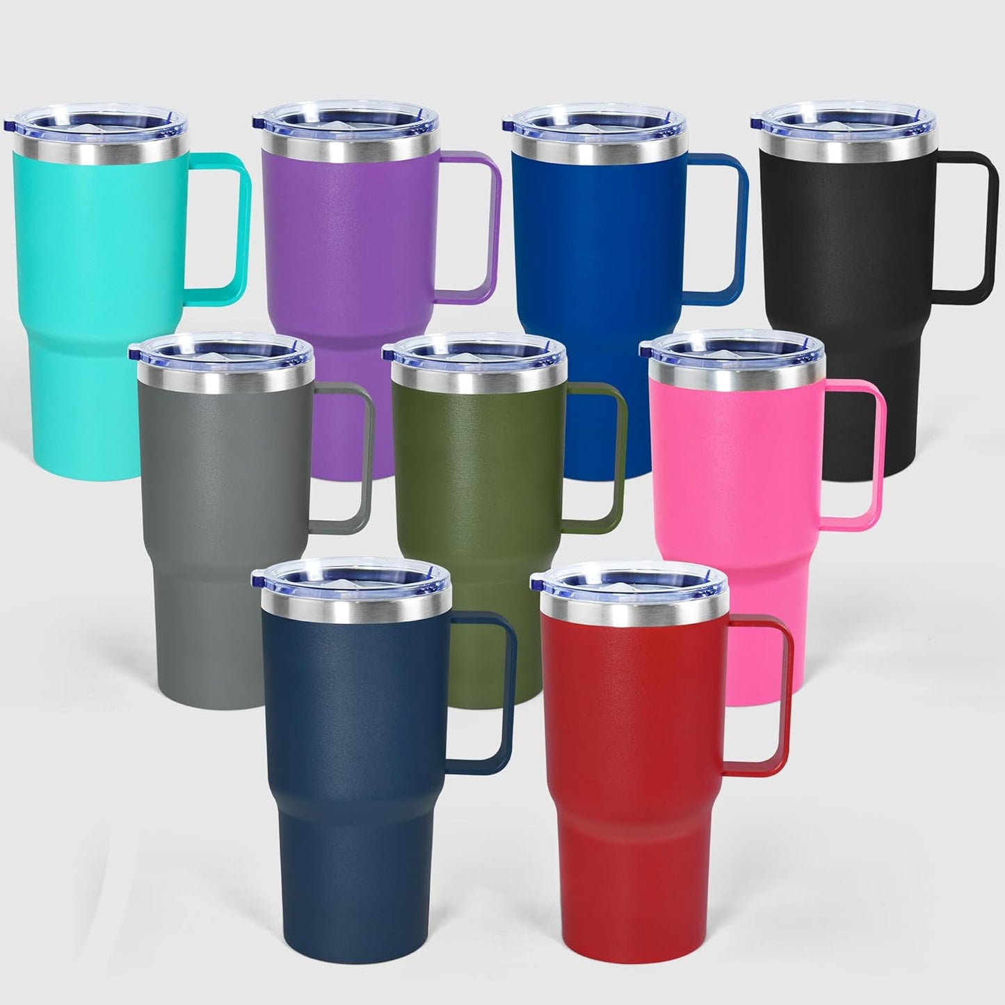 20 oz Tumbler with Handle, insulated cup coffee mug with lid, straw and handle, Double Wall Stainless Steel Vacuum Coffee Tumbler travel mug spill proof, 1pcs Navy Blue