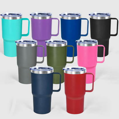 20 oz Tumbler with Handle, insulated cup coffee mug with lid, straw and handle, Double Wall Stainless Steel Vacuum Coffee Tumbler travel mug spill proof, 1pcs Navy Blue