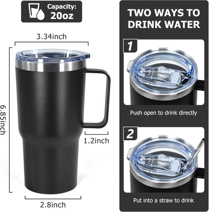 20 oz Tumbler with Handle, insulated cup coffee mug with lid, straw and handle, Double Wall Stainless Steel Vacuum Coffee Tumbler travel mug spill proof, 1pcs Navy Blue