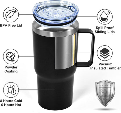 20 oz Tumbler with Handle, insulated cup coffee mug with lid, straw and handle, Double Wall Stainless Steel Vacuum Coffee Tumbler travel mug spill proof, 1pcs Navy Blue