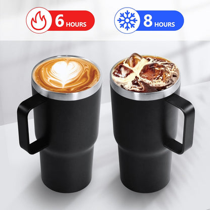 20 oz Tumbler with Handle, insulated cup coffee mug with lid, straw and handle, Double Wall Stainless Steel Vacuum Coffee Tumbler travel mug spill proof, 1pcs Navy Blue