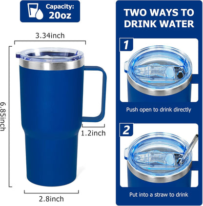 20 oz Tumbler with Handle, insulated cup coffee mug with lid, straw and handle, Double Wall Stainless Steel Vacuum Coffee Tumbler travel mug spill proof, 1pcs Navy Blue