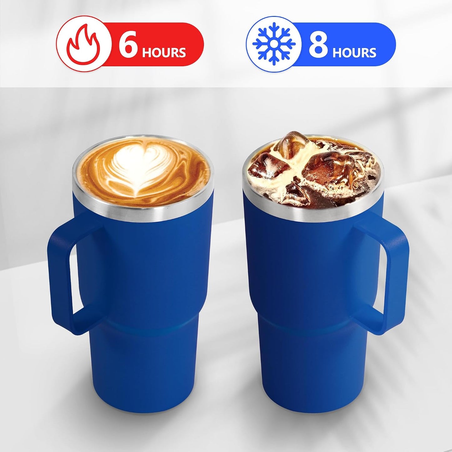 20 oz Tumbler with Handle, insulated cup coffee mug with lid, straw and handle, Double Wall Stainless Steel Vacuum Coffee Tumbler travel mug spill proof, 1pcs Navy Blue