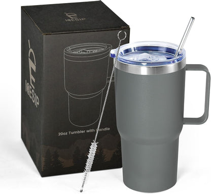 20 oz Tumbler with Handle, insulated cup coffee mug with lid, straw and handle, Double Wall Stainless Steel Vacuum Coffee Tumbler travel mug spill proof, 1pcs Navy Blue