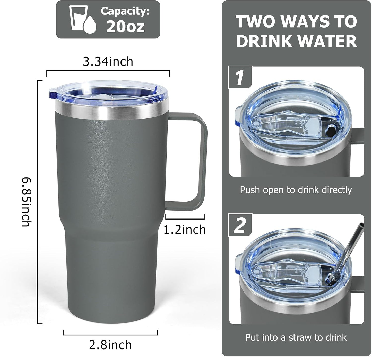 20 oz Tumbler with Handle, insulated cup coffee mug with lid, straw and handle, Double Wall Stainless Steel Vacuum Coffee Tumbler travel mug spill proof, 1pcs Navy Blue