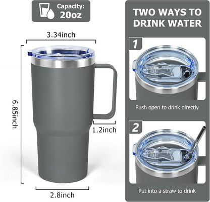 20 oz Tumbler with Handle, insulated cup coffee mug with lid, straw and handle, Double Wall Stainless Steel Vacuum Coffee Tumbler travel mug spill proof, 1pcs Navy Blue