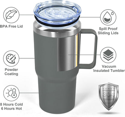 20 oz Tumbler with Handle, insulated cup coffee mug with lid, straw and handle, Double Wall Stainless Steel Vacuum Coffee Tumbler travel mug spill proof, 1pcs Navy Blue