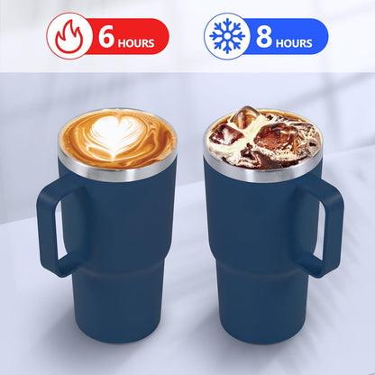 20 oz Tumbler with Handle, insulated cup coffee mug with lid, straw and handle, Double Wall Stainless Steel Vacuum Coffee Tumbler travel mug spill proof, 1pcs Navy Blue