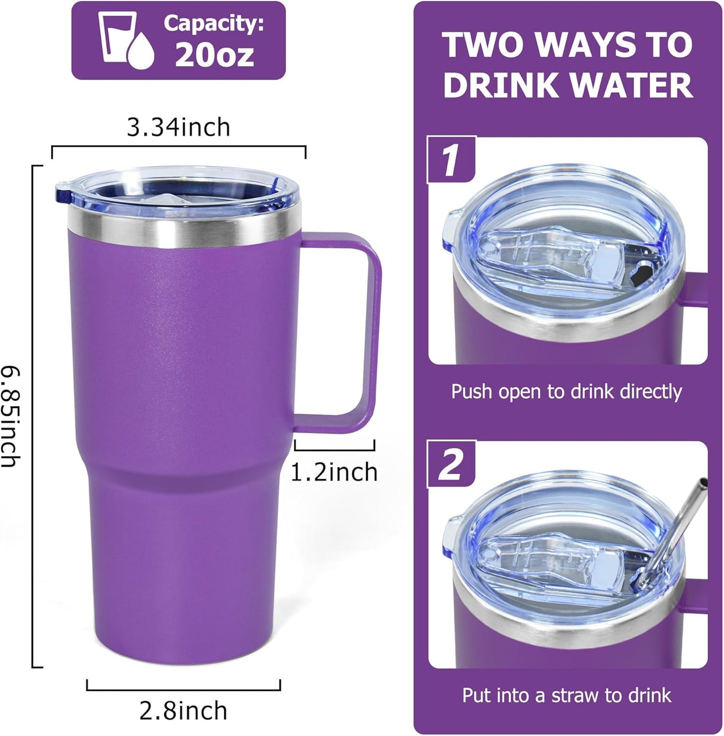 20 oz Tumbler with Handle, insulated cup coffee mug with lid, straw and handle, Double Wall Stainless Steel Vacuum Coffee Tumbler travel mug spill proof, 1pcs Navy Blue