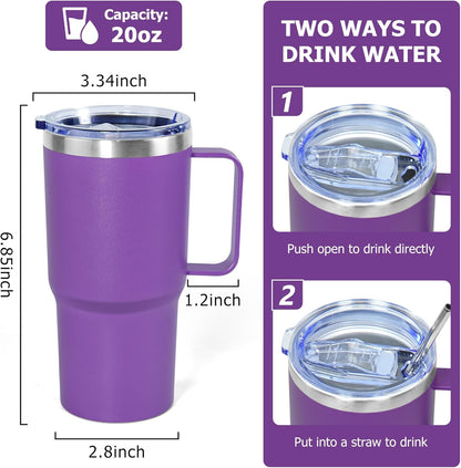 20 oz Tumbler with Handle, insulated cup coffee mug with lid, straw and handle, Double Wall Stainless Steel Vacuum Coffee Tumbler travel mug spill proof, 1pcs Navy Blue