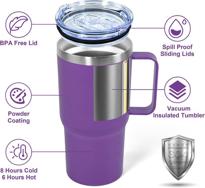 20 oz Tumbler with Handle, insulated cup coffee mug with lid, straw and handle, Double Wall Stainless Steel Vacuum Coffee Tumbler travel mug spill proof, 1pcs Navy Blue