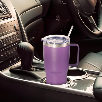20 oz Tumbler with Handle, insulated cup coffee mug with lid, straw and handle, Double Wall Stainless Steel Vacuum Coffee Tumbler travel mug spill proof, 1pcs Navy Blue