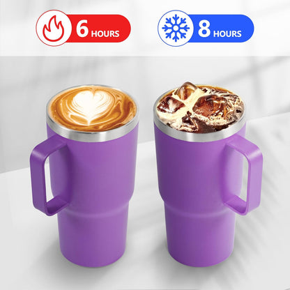 20 oz Tumbler with Handle, insulated cup coffee mug with lid, straw and handle, Double Wall Stainless Steel Vacuum Coffee Tumbler travel mug spill proof, 1pcs Navy Blue