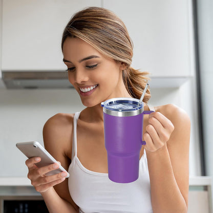 20 oz Tumbler with Handle, insulated cup coffee mug with lid, straw and handle, Double Wall Stainless Steel Vacuum Coffee Tumbler travel mug spill proof, 1pcs Navy Blue