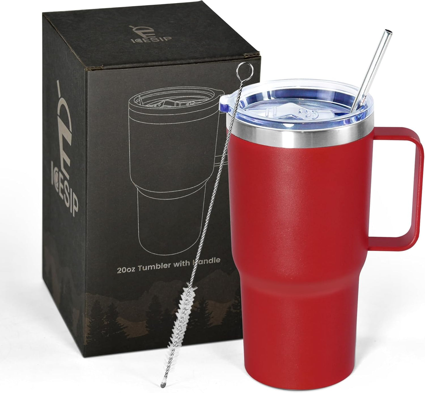 20 oz Tumbler with Handle, insulated cup coffee mug with lid, straw and handle, Double Wall Stainless Steel Vacuum Coffee Tumbler travel mug spill proof, 1pcs Navy Blue