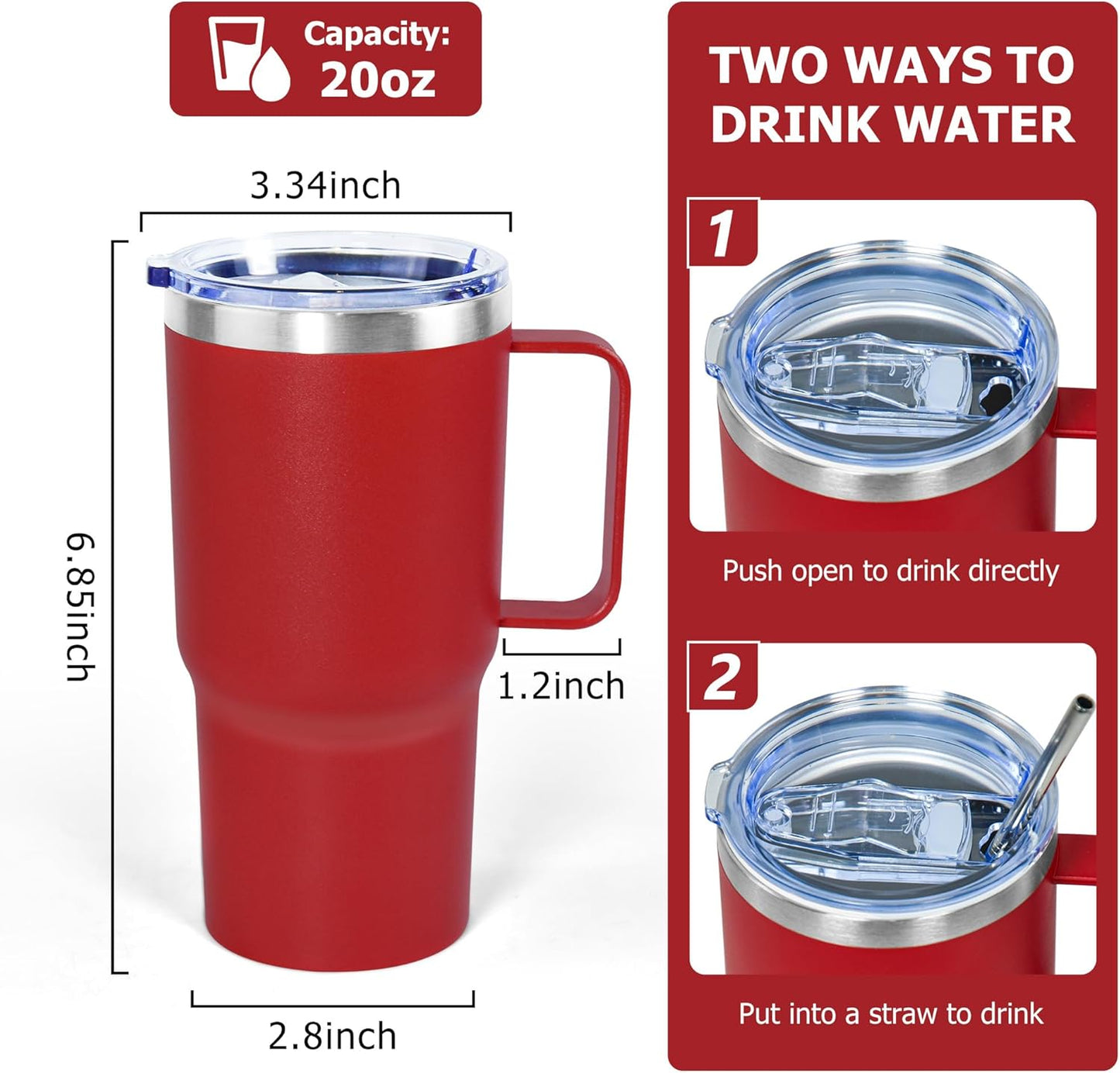 20 oz Tumbler with Handle, insulated cup coffee mug with lid, straw and handle, Double Wall Stainless Steel Vacuum Coffee Tumbler travel mug spill proof, 1pcs Navy Blue