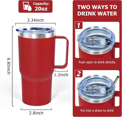 20 oz Tumbler with Handle, insulated cup coffee mug with lid, straw and handle, Double Wall Stainless Steel Vacuum Coffee Tumbler travel mug spill proof, 1pcs Navy Blue