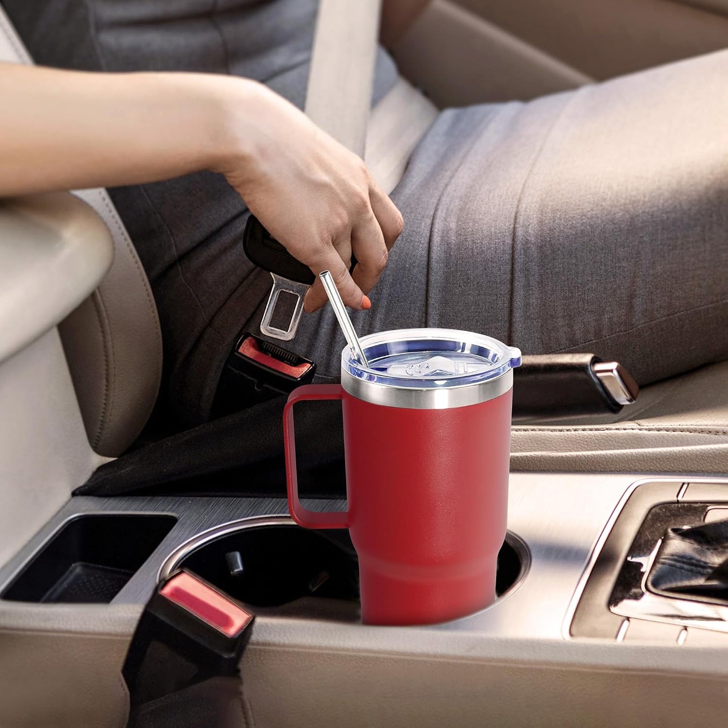 20 oz Tumbler with Handle, insulated cup coffee mug with lid, straw and handle, Double Wall Stainless Steel Vacuum Coffee Tumbler travel mug spill proof, 1pcs Navy Blue