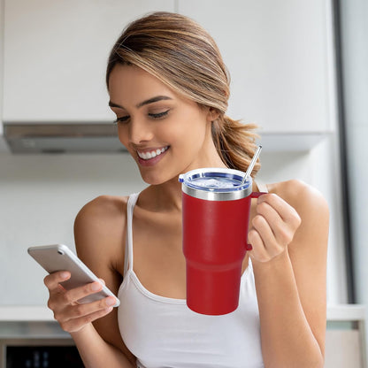 20 oz Tumbler with Handle, insulated cup coffee mug with lid, straw and handle, Double Wall Stainless Steel Vacuum Coffee Tumbler travel mug spill proof, 1pcs Navy Blue