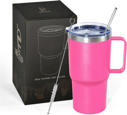 20 oz Tumbler with Handle, insulated cup coffee mug with lid, straw and handle, Double Wall Stainless Steel Vacuum Coffee Tumbler travel mug spill proof, 1pcs Navy Blue