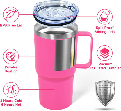 20 oz Tumbler with Handle, insulated cup coffee mug with lid, straw and handle, Double Wall Stainless Steel Vacuum Coffee Tumbler travel mug spill proof, 1pcs Navy Blue