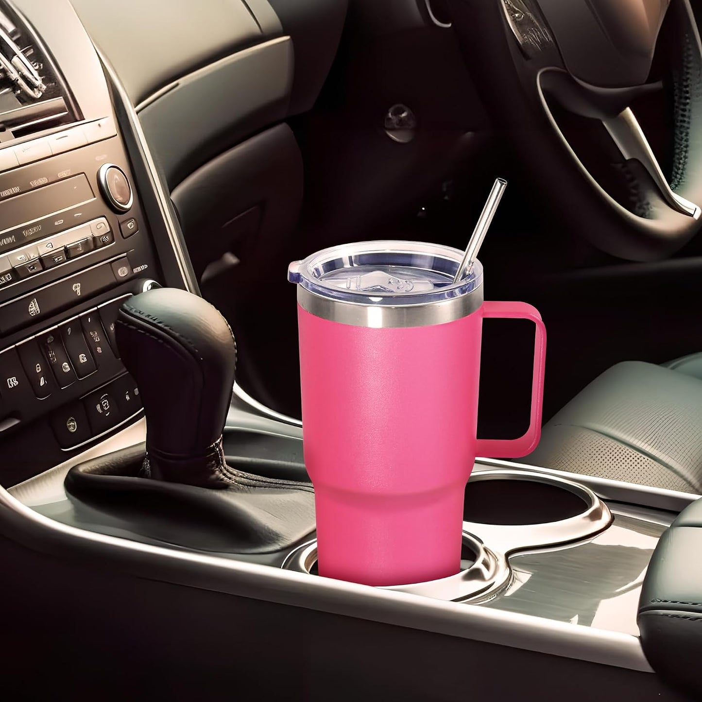 20 oz Tumbler with Handle, insulated cup coffee mug with lid, straw and handle, Double Wall Stainless Steel Vacuum Coffee Tumbler travel mug spill proof, 1pcs Navy Blue