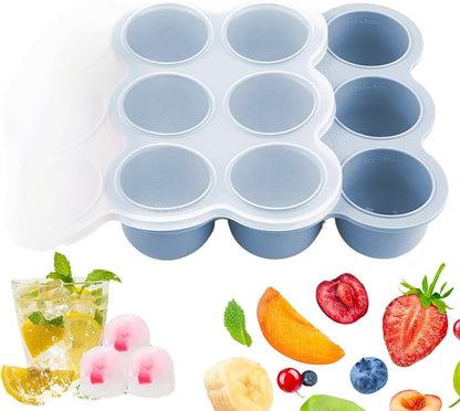 Silicone Freezer Molds Baby Food - 9-Grid Baby Food Freezer Tray with Lids - Containers Storage Cube for Fridge Soup Purees Breastmilk Fruit Meal Prep Snack Feeding