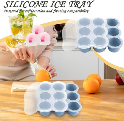 Silicone Freezer Molds Baby Food - 9-Grid Baby Food Freezer Tray with Lids - Containers Storage Cube for Fridge Soup Purees Breastmilk Fruit Meal Prep Snack Feeding