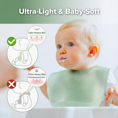 Lightweight Silicone Pocket Bib – Ultra-Light & Foldable Travel Silicone Baby Bibs with Deep Food Catcher Pocket, Adjustable Waterproof Design, Baby Feeding Essentials