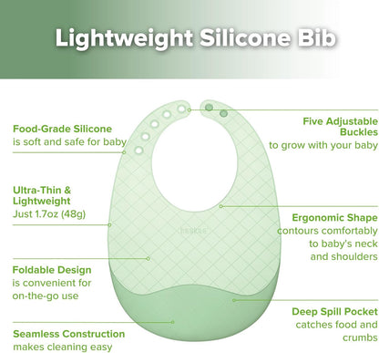 Lightweight Silicone Pocket Bib – Ultra-Light & Foldable Travel Silicone Baby Bibs with Deep Food Catcher Pocket, Adjustable Waterproof Design, Baby Feeding Essentials