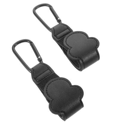 2pcs Stroller Hooks in Black Faux Leather with Widened Structure and Rounded Edges, Heavy Duty Non-Slip Organizer Clips for Grocery Bags and Diaper Bags, for Outdoor and Travel Use