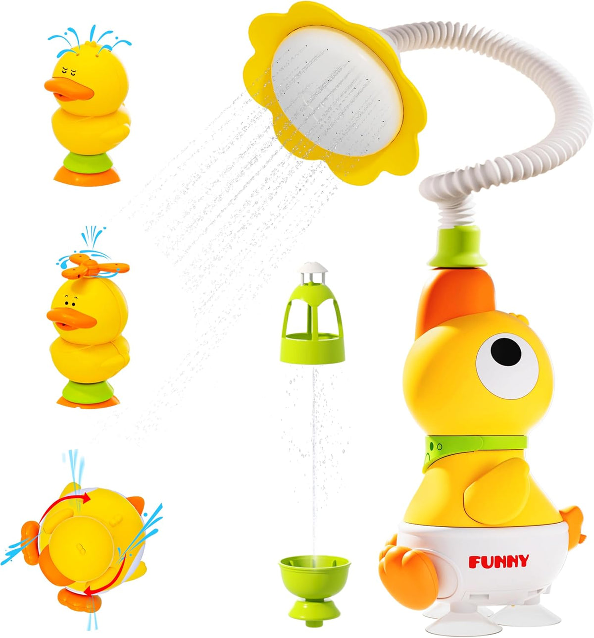 Kids Bath Toys, Kids Bath Shower Head for Bathtub with 1 Adjustable Sprayer, Control the Flow Rinser Kids with 3 Squirting Ducks for Kids in Bathtub Sink