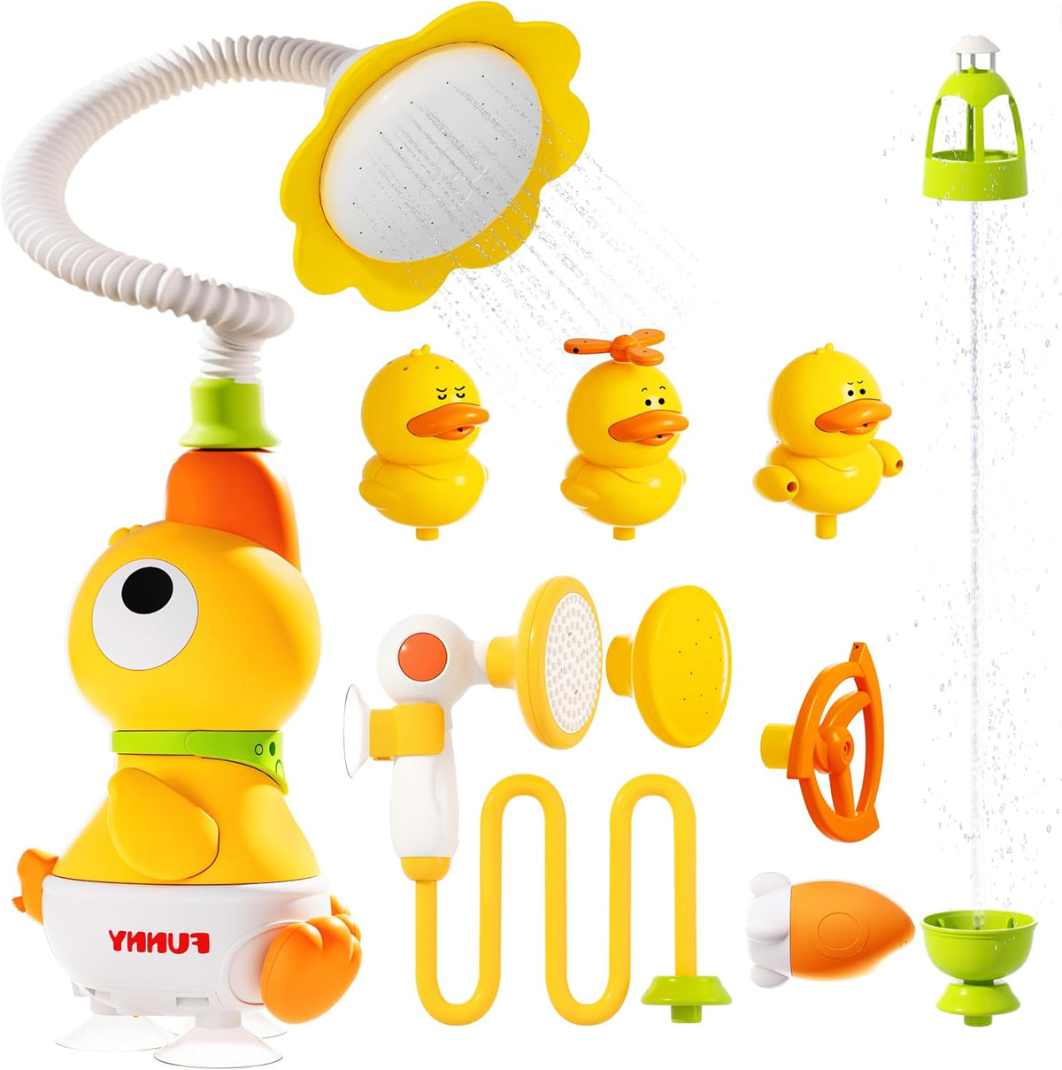 Kids Bath Toys, Kids Bath Shower Head for Bathtub with 1 Adjustable Sprayer, Control the Flow Rinser Kids with 3 Squirting Ducks for Kids in Bathtub Sink