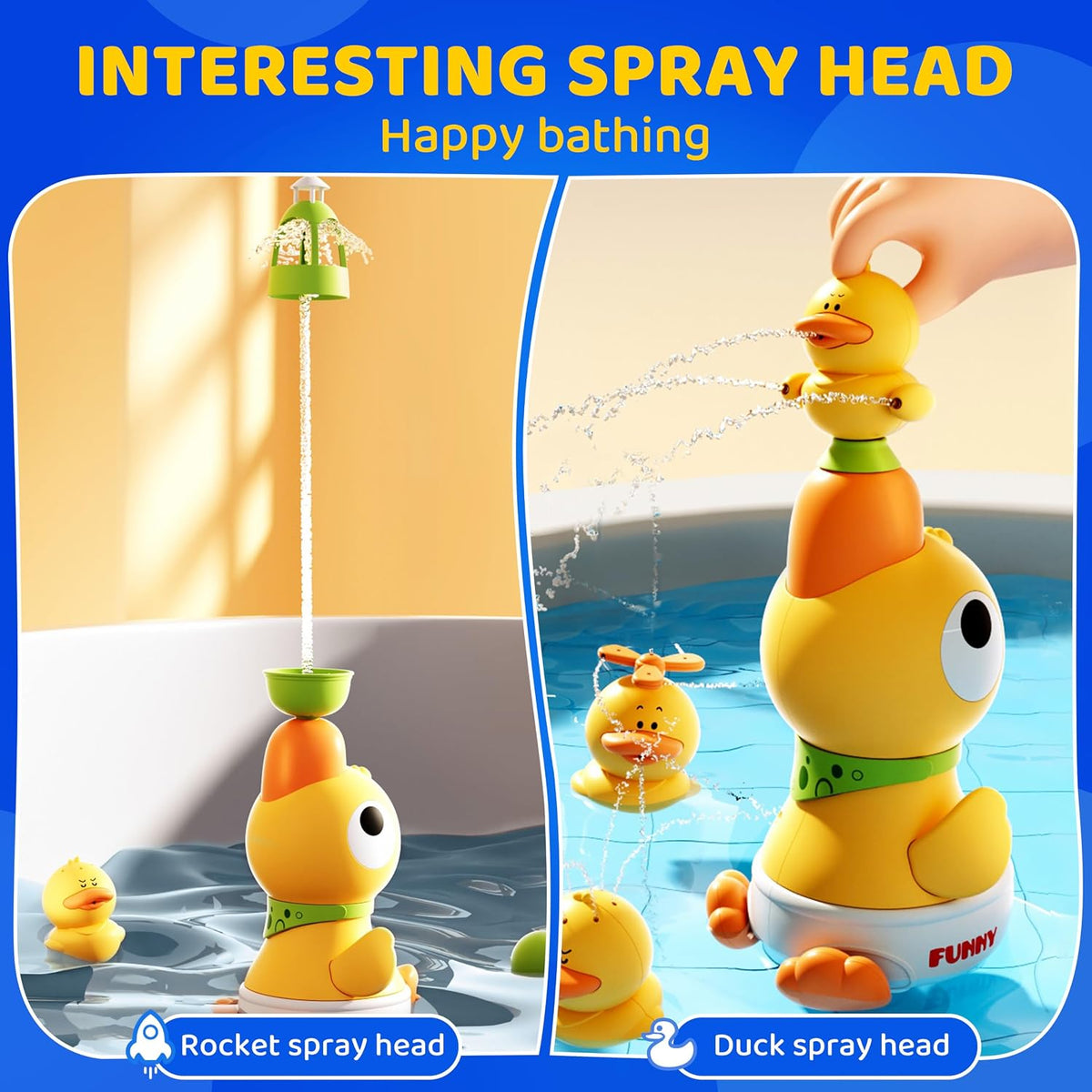 Kids Bath Toys, Kids Bath Shower Head for Bathtub with 1 Adjustable Sprayer, Control the Flow Rinser Kids with 3 Squirting Ducks for Kids in Bathtub Sink