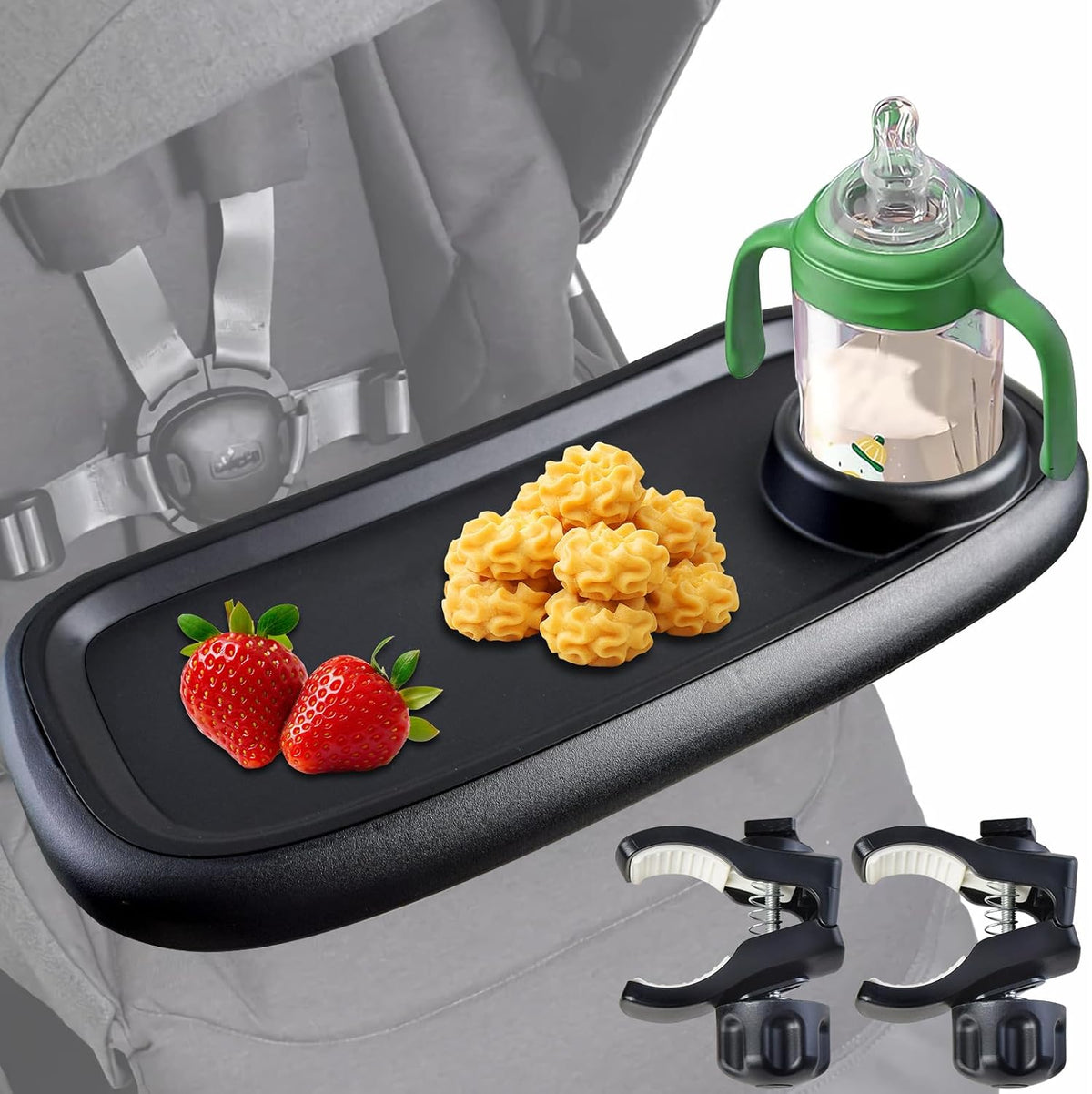 Universal Stroller Snack Tray with Cup Holder & Double-Layer Removable