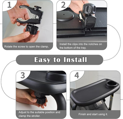 Universal Stroller Snack Tray with Cup Holder & Double-Layer Removable