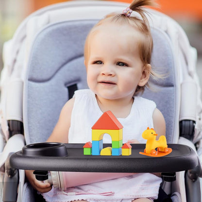 Universal Stroller Snack Tray with Cup Holder & Double-Layer Removable