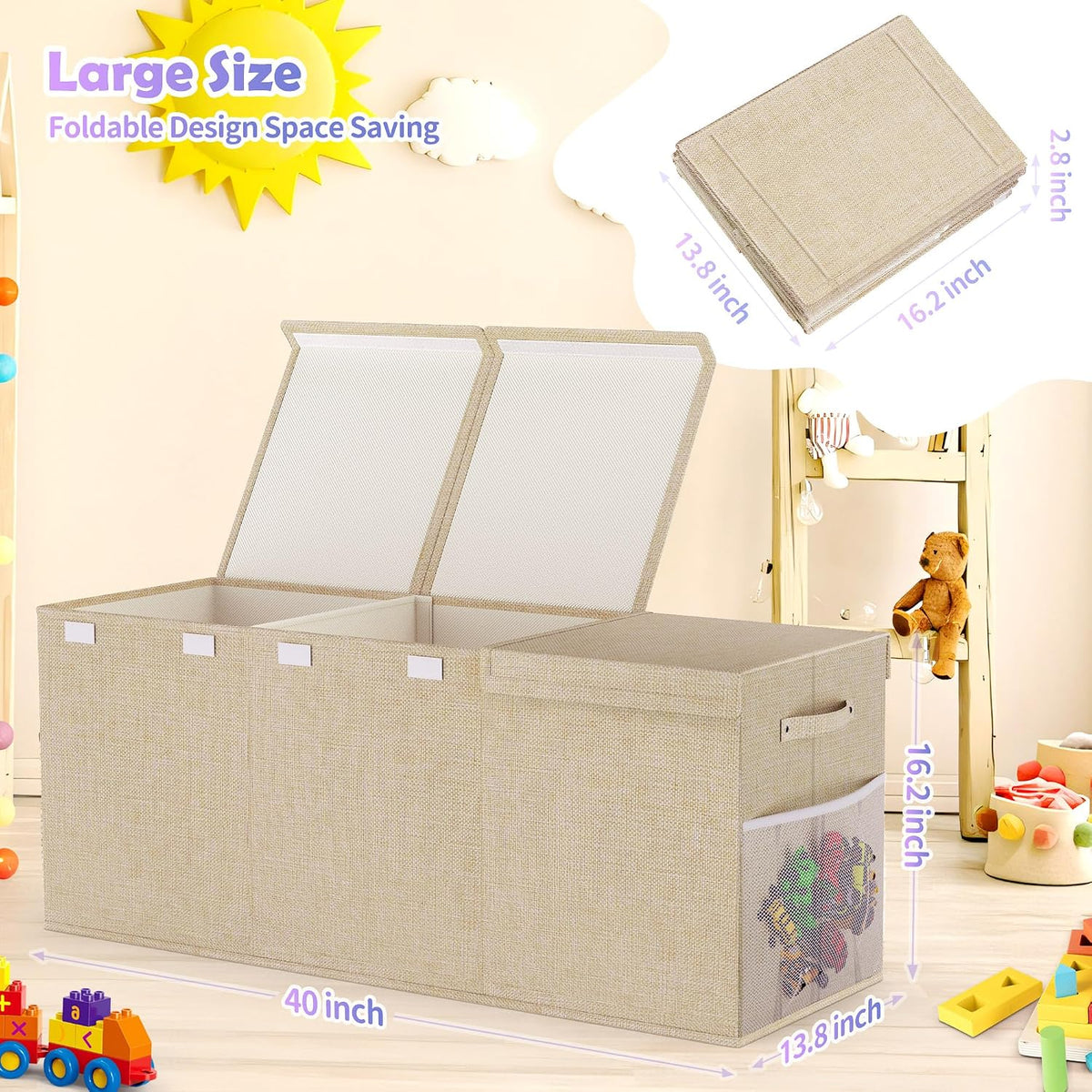 Extra Large Toy Box with Lids, Large Storage Chest Organizer, 40"x14"x16"