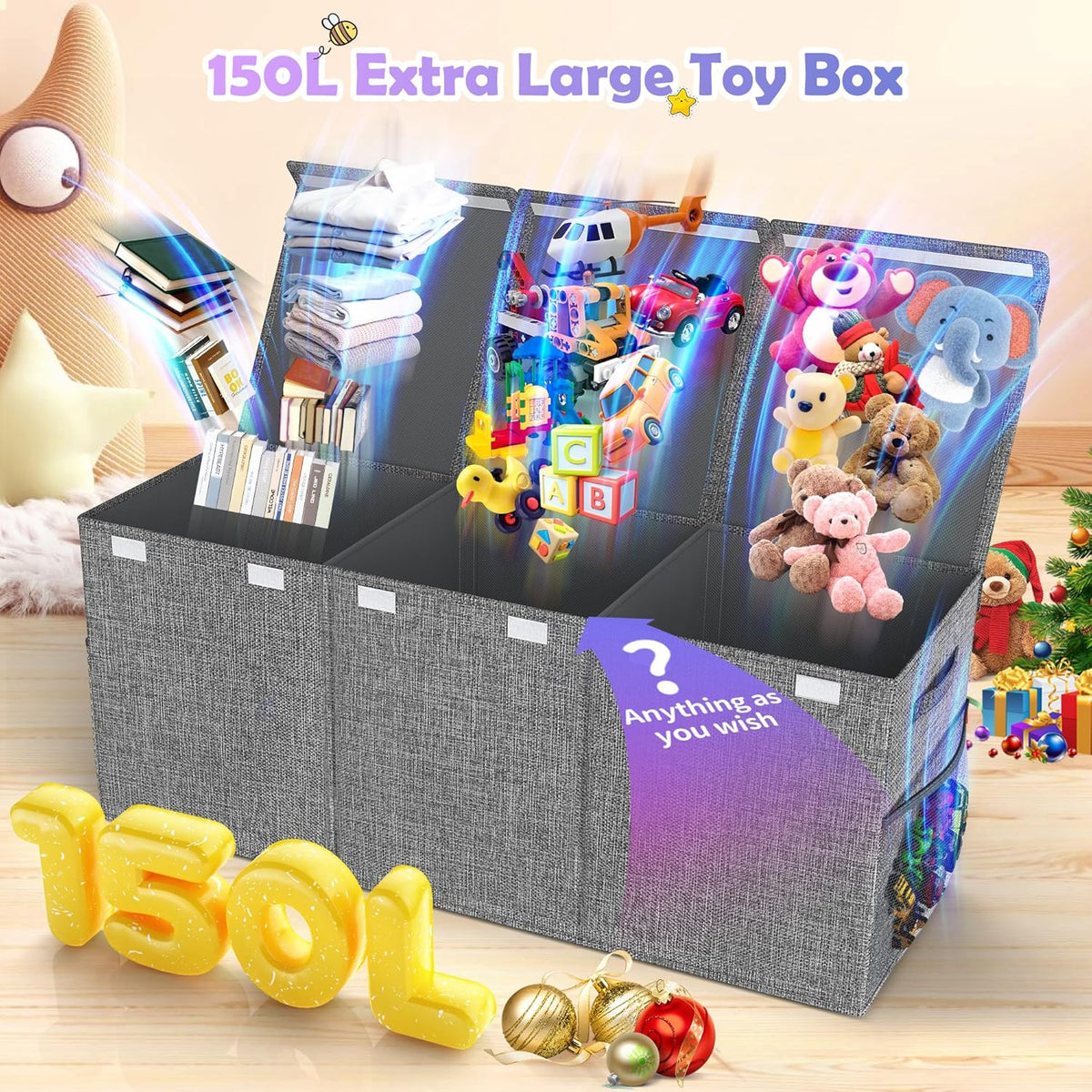 Extra Large Toy Box with Lids, Large Storage Chest Organizer, 40"x14"x16"