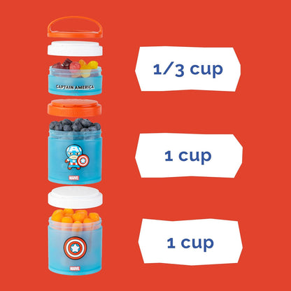 Marvel Snack Containers, 3 Stackable Snack Cups, Captain America