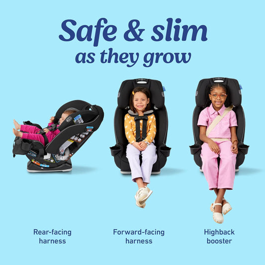 Slimfit 3-in-1 Convertible Car Seat, Slim Car Seat with Space-Saving Design, Highback Booster Seat with 10-Position Headrest, Rear Facing and Forward Facing Carseat, Darcie