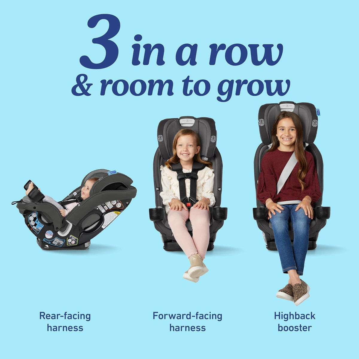 Slimfit 3-in-1 Convertible Car Seat, Slim Car Seat with Space-Saving Design, Highback Booster Seat with 10-Position Headrest, Rear Facing and Forward Facing Carseat, Darcie
